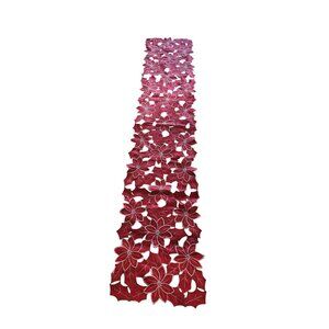 Red gold table runner christmas cut out holiday poinsettia floral